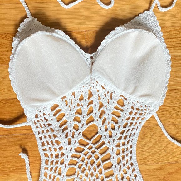 Crochet Knitted One Piece Swimsuit Size Medium - Picture 14 of 16